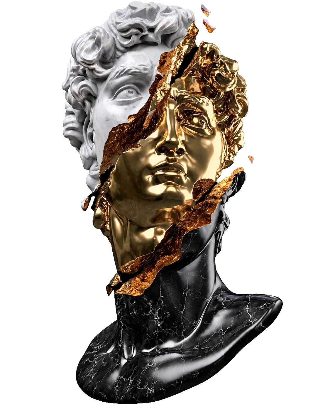 Marble bust split with gold